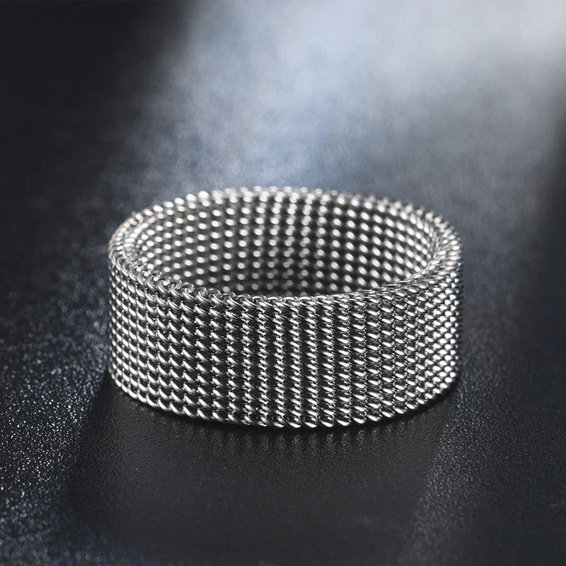 Wide Steel Mesh Ring